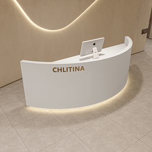 Mostrador de recepción de madera maciza moderno personalizado, mostrador de recepción pintado frontal de arco curvo, Mostrador de ropa de cajero de salón de belleza para oficina - Product Image 2