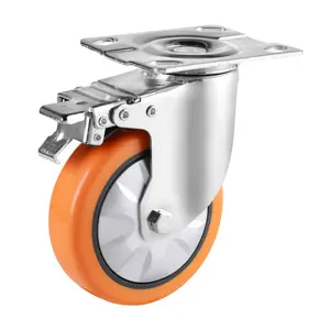 6 polegadas laranja PU Mid-heavy Duty poliuretano trabalho banco rodízio rodas com rolamento