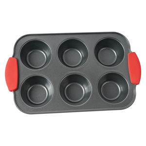 Moule à muffins en acier au carbone avec poignées en silicone de l'usine OEM Moule à muffins à revêtement antiadhésif à 6 trous - Product Image 1