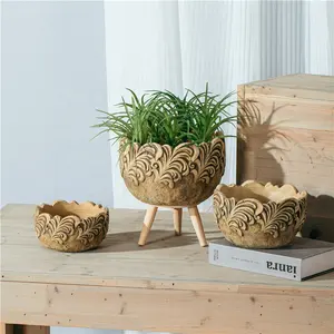 Factory supplier vintage embossed flower pot indoor outdoor garden pots cement succulent plant pot