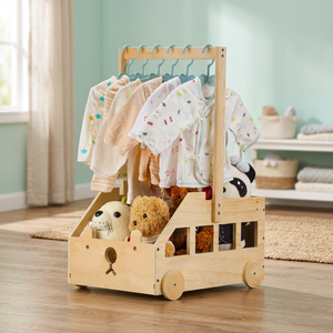 Customized Engraved Minimalist Rectangle Wooden Baby Wardrobes Clothing Organizer <b>Baskets</b> Rolling Wheel Eco-Friendly - Product Image 3