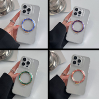 Étui de téléphone portable de luxe transparent magnétique pliable avec support anneau et béquille, antichoc en PC et TPU pour iPhone 15