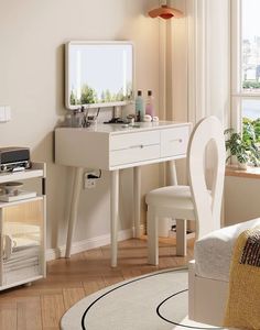 <span class=keywords><strong>Coiffeuse</strong></span> en bois massif pour petites chambres, style <span class=keywords><strong>scandinave</strong></span>, unité de rangement minimaliste avec miroir intégré - Product Image 5