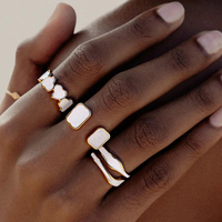 Plaqué or Chunky réglable empilable doigt bague Pack ouvert gouttes-peinture finition nacrée feuille bague bijoux cadeau pour les femmes