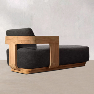 Tumbona de teca escandinava moderna, cojines de esponja de olefina, resistente a los rayos UV, duradero, respetuoso con el medio ambiente, parte trasera sólida para Hotel Villa al aire libre - Product Image 2