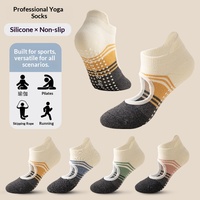 Chaussettes de yoga professionnelles tricotées à blocs de couleur, à talon ouvert, antidérapantes pour femmes, idéales pour les débutantes, usage intérieur printemps-automne