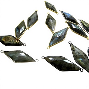 Labradorite en laiton, forme marquise fantaisie, taille 14x34mm, briolette taillée au laser, double boucle, plaqué argent, or, noir pour - Product Image 1