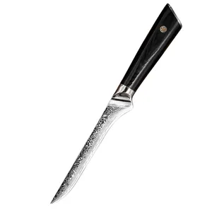 سكين فولاذي مقاس 6 بوصة من Damascus AUS-10V ياباني سكين نحت وتشذيب وتشذيب وتشذيب باللون الأسود مع مقبض G10