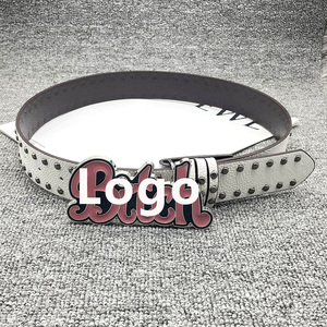 Cinturón de Cuero PU Personalizado con Logotipo Vintage, Estilo Casual Punk para Mujer, Hebilla con Diseño 3D y Remaches con Letras Rosadas - Product Image 5