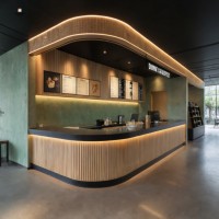 Mobilier de café personnalisé haut de gamme |   Comptoir de bar à café élégant en MDF et verre trempé |   Éclairage LED robuste et écologique pour les beignets