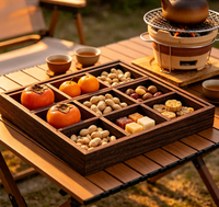 Plateau de service moderne en bois à 9 compartiments pour fruits secs, snacks, noix, décoration de table basse, logo personnalisé