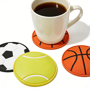 Sous-verres en silicone PVC personnalisés en forme de ballon de sport, antidérapants, résistants à la chaleur, style football, basketball, soccer - Product Image 1