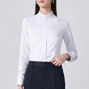 Chemise professionnelle pour femme, nouvelle collection printemps-automne, col montant, boutons cachés, manches longues, couleur unie, tendance - Product Image 2