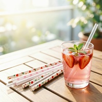 Lot de 6 pailles réutilisables écologiques tendance 2026 avec brosse, motifs variés et mignons, lavables, accessoires de bar à cocktails
