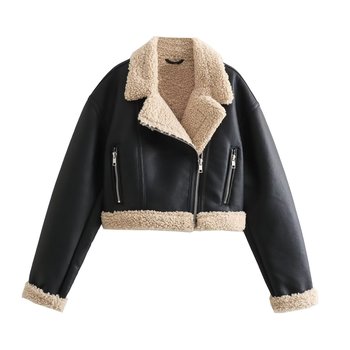 MYST&ZA Women's 2023 Winter New Lapel Fur All-in-One Motorcycle Style Reversible Jacket Leather Clothes 4341742