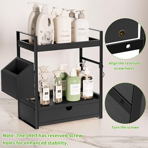 2-Tier Multifunction Standing Bathroom Counter Organizer Drawer <b>Basket</b> Wood Countertop <b>Storage</b> Skincare Organizers Vanity - Product Image 3