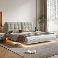 Lit Flottant Nuageux Luxueux et Doux, Ensemble de Lit King Size Blanc Crème Minimaliste Moderne, Tissu Suspendu Rembourré Durable et Gain de Place
