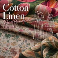 Tissu imprimé en mélange coton-lin tissé en rouleau pour robes et pantalons pour femmes, fournisseur pour marques de vêtements féminins