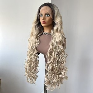 Peluca Sintética con Frente de Encaje sin Pegamento, Resistente al Calor, Lacia y Sedosa, Color Marrón Claro, Estilo Celebridad, para Cosplay - Product Image 1