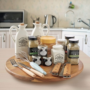 Étagère à épices rotative à un seul niveau, support de rangement rotatif en bois d'acacia pour la <span class=keywords><strong>cuisine</strong></span>, <span class=keywords><strong>plateau</strong></span> <span class=keywords><strong>tournant</strong></span> en bois pour épices - Product Image 3