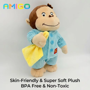 Set Selimut Bayi Boneka Monyet Plush dengan Pinggiran Satin, Mainan Peluk Lembut untuk Bayi dan Dewasa - Product Image 3