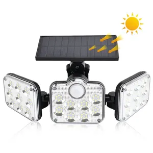 مصباح جداري شمسي خارجي بـ 138 لمبة <span class=keywords><strong>LED</strong></span> مقاوم للماء IP65 مع تحكم عن بعد إضاءة دافئة بيضاء مصباح حائط شمسي إضاءة حدائق شمسية - Product Image 1