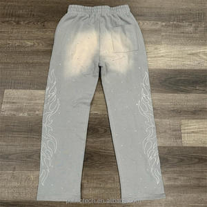 Haute qualité strass personnalisé Logo français éponge Streetwear décontracté poids lourd sérigraphie jambe droite pantalons de survêtement - Product Image 5