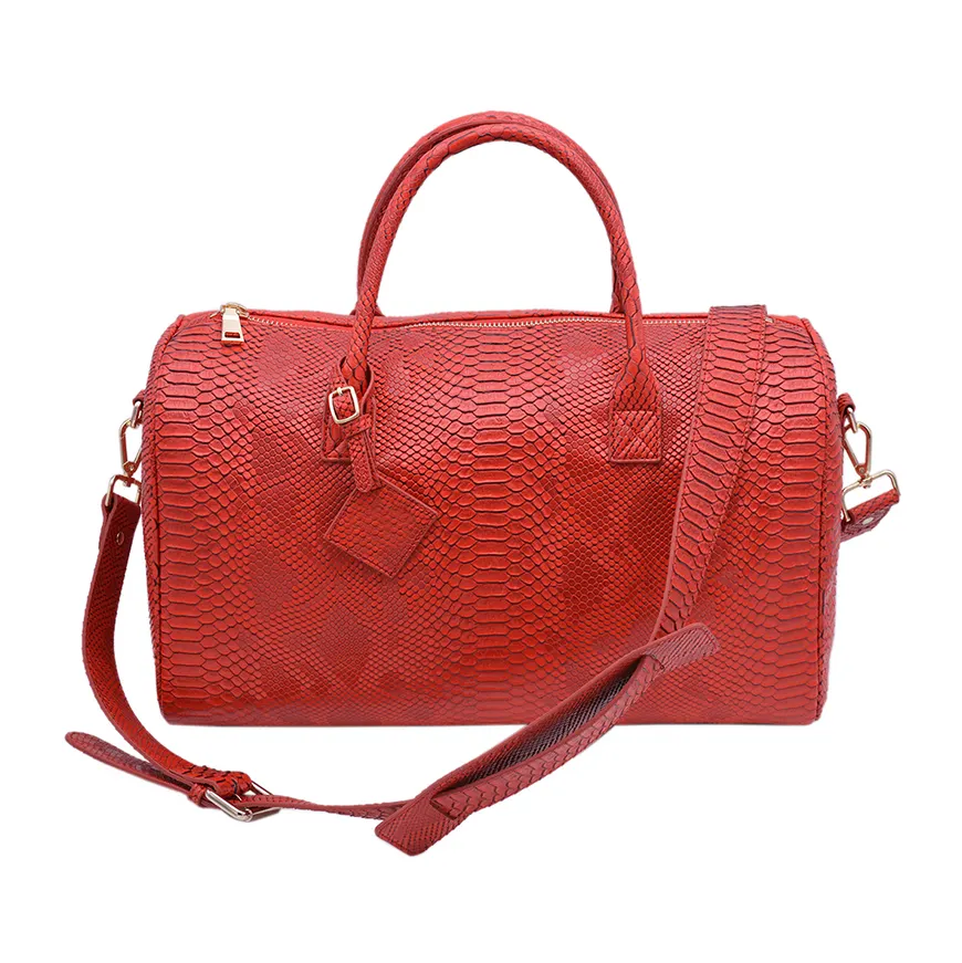 Borsone da viaggio personalizzato design fatto a mano borsa da viaggio in pelle di serpente grande rossa borsa da viaggio per donna