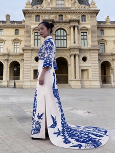 Jupe <span class=keywords><strong>Haute</strong></span> <span class=keywords><strong>Couture</strong></span>, Motifs de découpes en papier du patrimoine culturel immatériel chinois, Motifs de porcelaine bleue et blanche, Fée du Nouvel An TV - Product Image 5