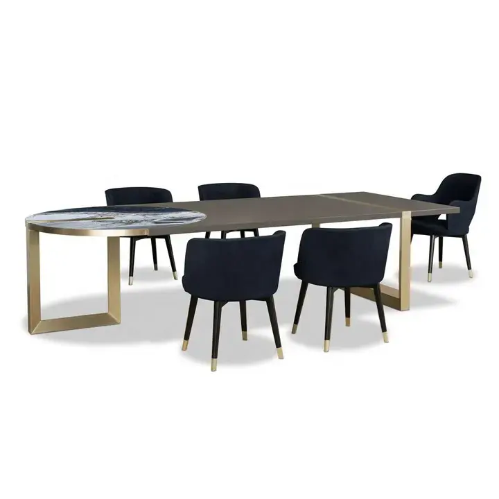 Arble-mesa de comedor de diseño de lujo, muebles modernos de metal dorado para restaurante