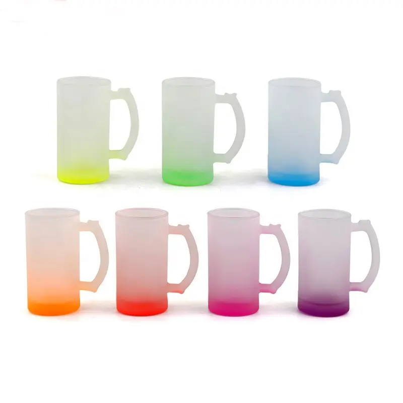 Bán buôn DIY 16oz Ombre Frosted trống truyền nhiệt thăng hoa Glass Iced cà phê bia Mug với xử lý