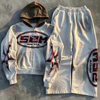 Ensemble survêtement et sweat à capuche personnalisés brodés, coupe large, effet délavé, en molleton bouclette, pour homme