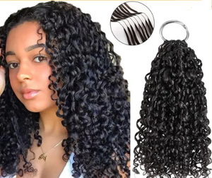 Extensiones de Cabello Humano Virgen sin Procesar, Pre-enlazadas, Rizadas Pixie, de Dos Hilos, Tipo Pluma, para Crochet, sin <span class=keywords><strong>Punta</strong></span>, al por Mayor - Product Image 1