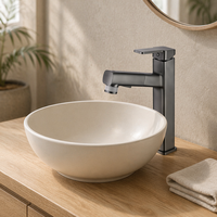 Robinet de salle de bain contemporain haut carré à poser sur le plan, eau chaude et froide, monotrou, finition chrome poli, mitigeur pour lavabo haut