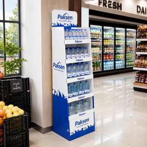 Mineral Water Paper Corrugated Floor Display, Custom Cardboard <b>Stand</b> For Bottled Drinks, Supermarket Beverage Aisle Display - Product Image 2