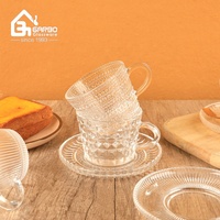 12 pièces vente chaude style classique verre soucoupe à thé ensemble verre gravé café à boire ensemble tasse expresso ensemble thé verre cadeau promotion
