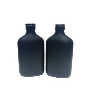 زجاجة نبيذ زجاجية بتصميم قارورة سوداء غير لامعة سعة 200 مللي مع غطاء أسود
