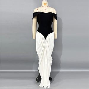 Abito da Donna Sexy con Spalle Scoperte e Patchwork, Vestito Elegante con Coulisse per Feste Serali - Product Image 3