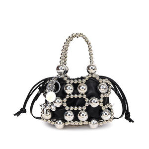 Women‘s bags Round Bead Drawstring <b>Bucket</b> Bag Fashion Wedding Party Evening bags Ladies Hand Clutch Bag Purse handbags for women - Product Image 1