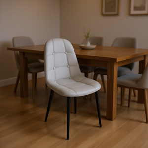 Sedia da pranzo moderna trapuntata in similpelle con gambe in metallo per arredamento domestico - Product Image 2