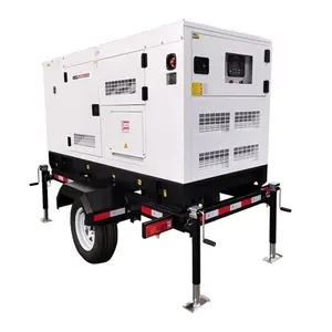 محطة توليد الكهرباء المحمولة 20KVA 30KVA 50KVA 100KVA 150KVA 200KVA KW صامتة للصوت مقطورة ديزل مولد 2 عجلات/4 عجلات