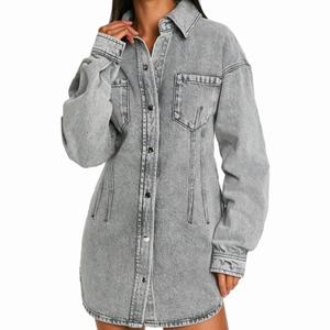 เดรสยีนส์แขนยาวสไตล์ลำลองสำหรับผู้หญิงมาใหม่ ดีไซน์ตะเข็บเย็บอย่างประณีต ทรงเข้ารูป สีเทา - Product Image 1