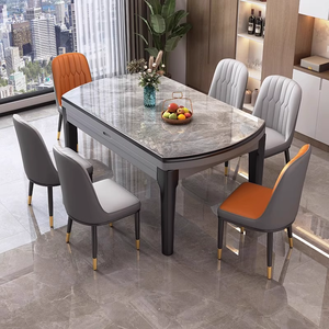 Moderno Simples Pequeno Doméstico Luz Luxo Bright Rock Plate Mesa De Jantar Telescópica Mobiliário Doméstico Dobrável para Uso Do Hotel - Product Image 1