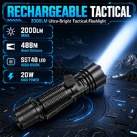 Lampe torche tactique 2000lm en alliage d'aluminium, lampe LED rechargeable 3000 mAh pour le camping