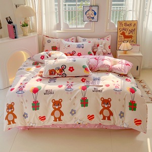 Housse de <span class=keywords><strong>couette</strong></span> en coton lavé à impression réactive de dessin animé, textile de maison, ensemble de literie 4 pièces, draps, housse de <span class=keywords><strong>couette</strong></span> - Product Image 3