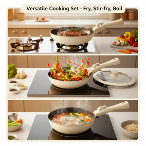 Venta al por mayor de fábrica, <span class=keywords><strong>4</strong></span> piezas, multifunción, mango extraíble, olla para sopa, sartén, Wok, juegos de utensilios de cocina pequeños antiadherentes para el hogar - Product Image 4