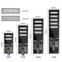 Éclairage extérieur étanche IP66, lampadaire solaire LED tout-en-un avec panneau solaire intégré 100W 150W 200W 250W SMD