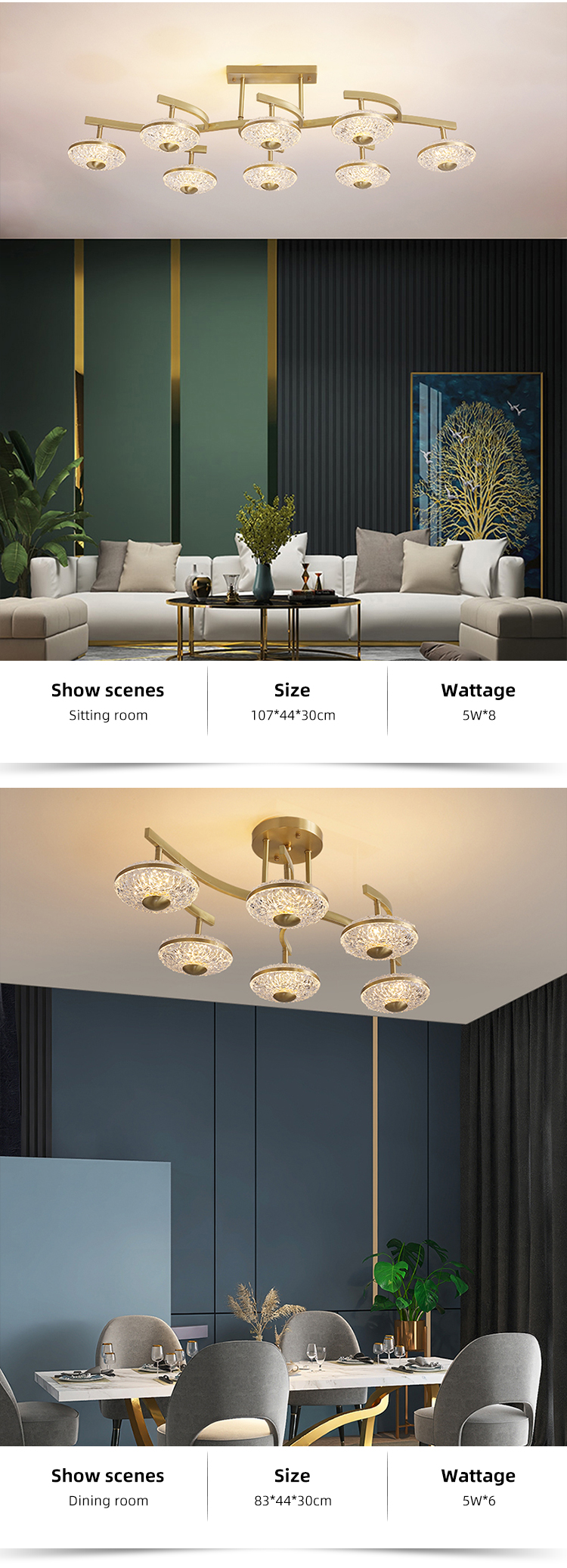 Hot Selling Modern Acrylic Copper Hanging Light Fixture Luxury Indoor Led Pendant Light Chandeliers