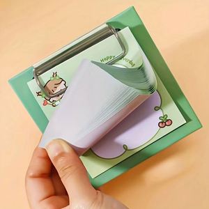 30sheets Cute Cartoon Plaid Print Mini Clipboard Sticky Note Set Loose Leaf Portable Square Memo <b>Pads</b> Metal - Product Image 4