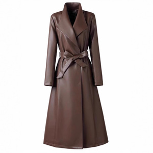 Elegante <span class=keywords><strong>lungo</strong></span> da <span class=keywords><strong>donna</strong></span> <span class=keywords><strong>Trench</strong></span> semplice Casual alla moda con chiusura a bottone in tinta unita in <span class=keywords><strong>pelle</strong></span> per la stagione autunnale - Product Image 1